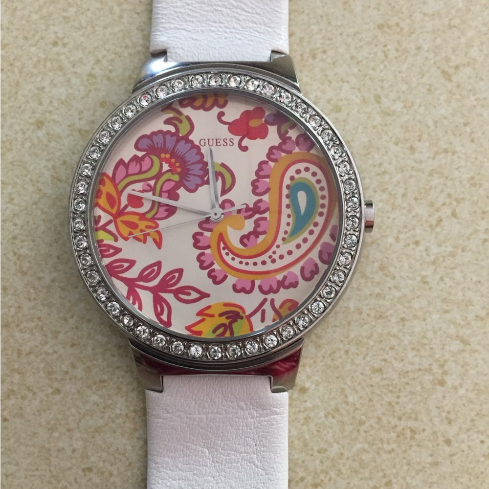 GUESS Women's Paisley Watch - White and Pink